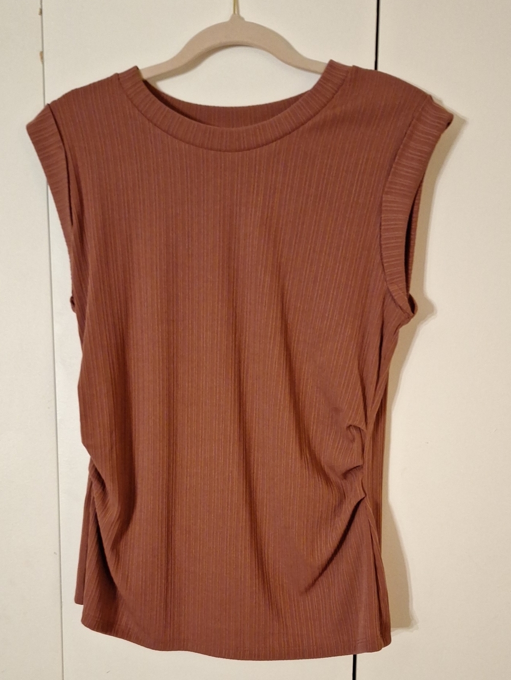 Nine West Ribbed Cap-Sleeve Tank in Terracotta